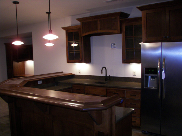 Basement remodel with custom kitchen lighting & cabinetry