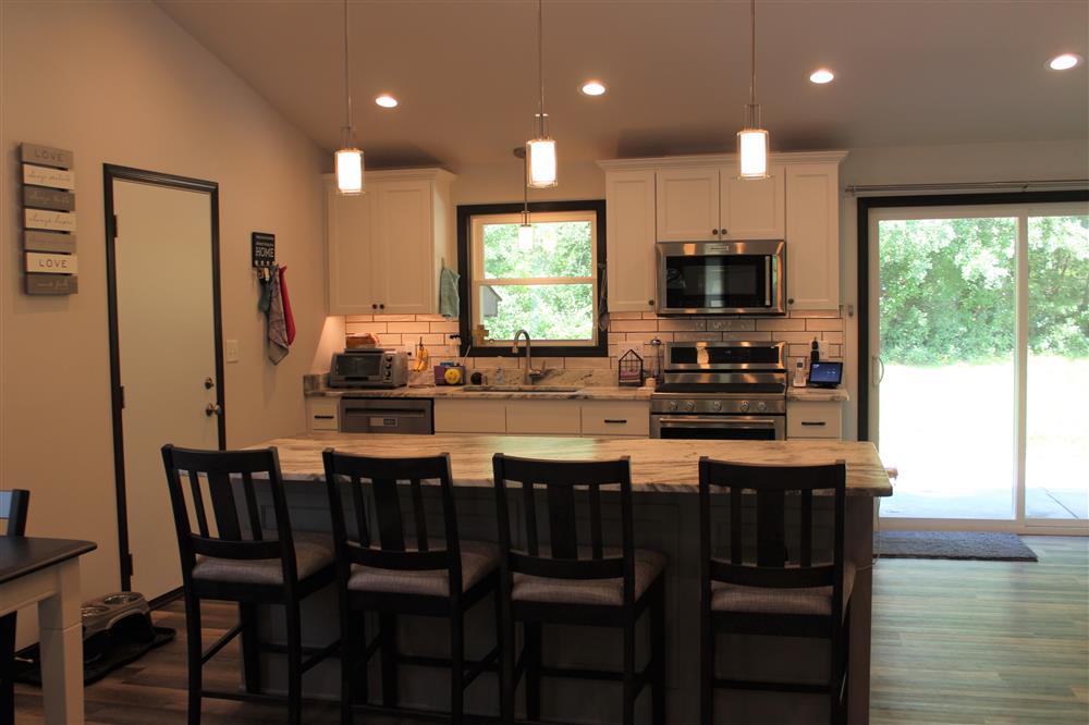 Granite countertops in a modern kitchen renovation