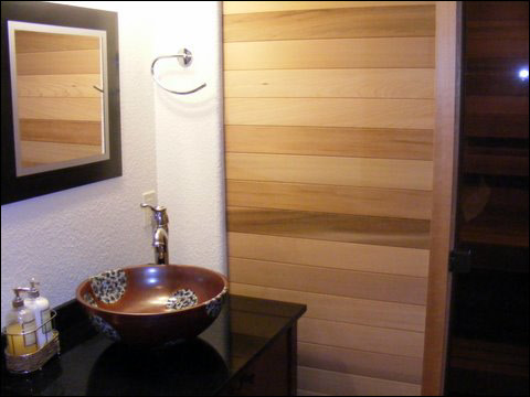 wood paneling in basement bathroom construction