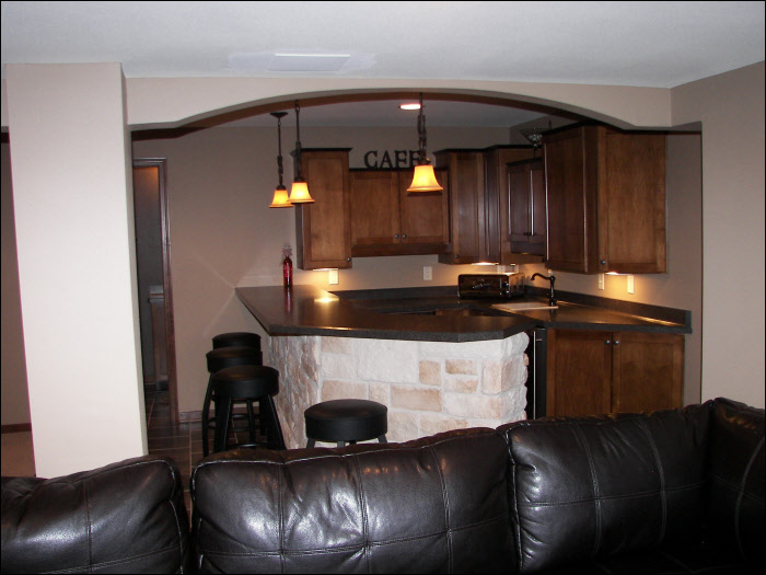 Modern basement living room & wet bar