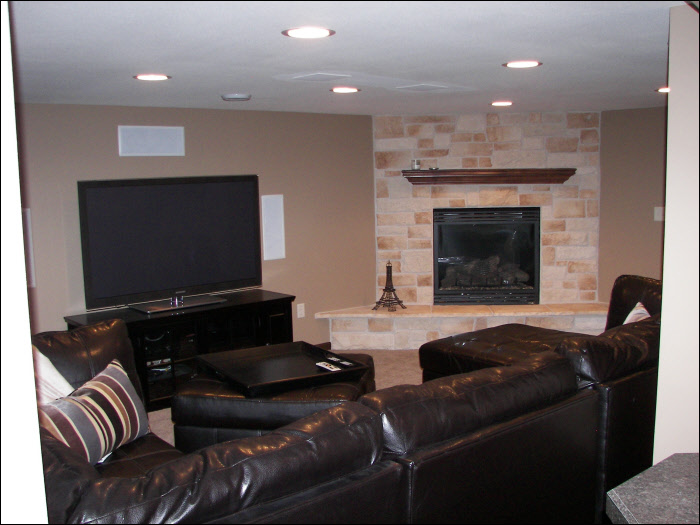 TV room modern with fireplace